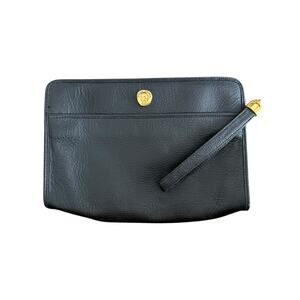 Vintage Pierre Cardin Clutch Leather Black Pouch Gold Hardware